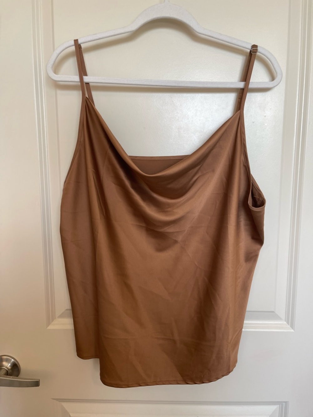 Draped Satin Cowl Neck Camisole - Brown